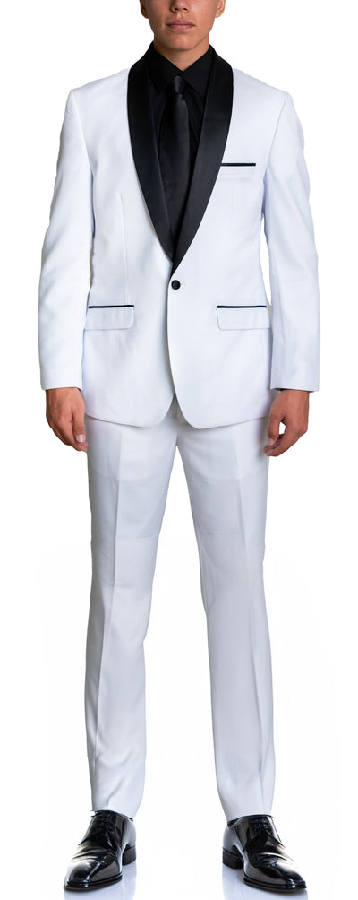 Slim White Single Breasted Single Button Tux with Shawl Lapel