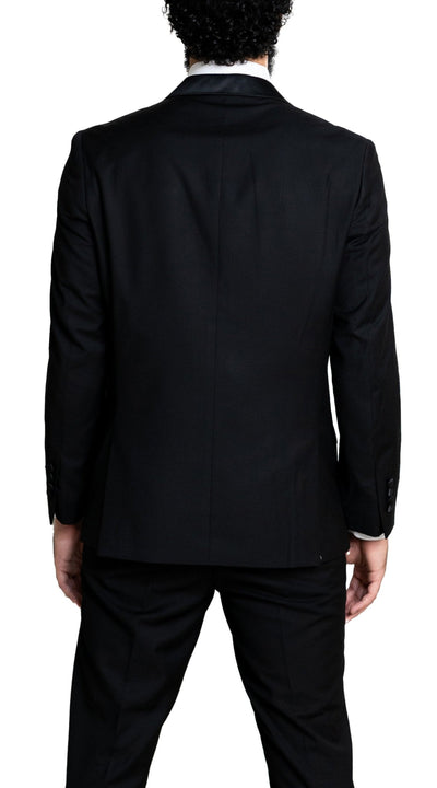 Slim Black Single Breasted Single Button Tux with Shawl Lapel