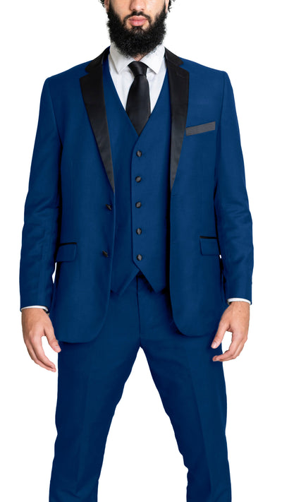 Slim Royal Blue Single-Breasted Dual-Button Tux with Notched Lapel (3-Piece)